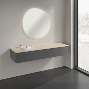 Buffet Villeroy &amp; Boch Antao K42103GK 160 x 26,8 x 50 cm, plan vasque couleur Botticino, laque anthracite mate