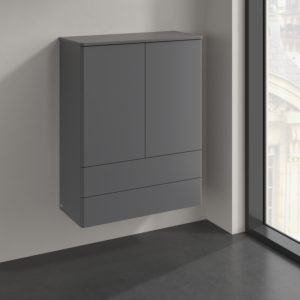 Villeroy und Boch Antao Highboard K47000GK 2 Türen, 814 x 1039 x 356 mm, Front ohne Struktur, Anthracite Matt Lacquer / Anthracite Matt Lacquer