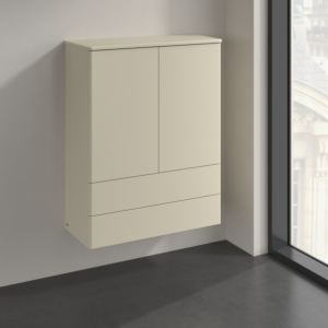 Villeroy and Boch Antao highboard K47000HJ 2 doors, 814 x 1039 x 356 mm, front without structure, Silk Gray Matt Lacquer / Silk Gray Matt Lacquer