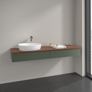 Villeroy und Boch Antao Waschtisch-Unterschrank L15152HL 160x19x50cm, Hahnlochbohrung, Waschbeckenplattenfarbe warm walnut, leaf green matt lacquer