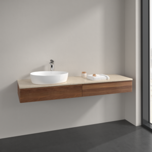 Villeroy &amp; Boch Antao vanity unit L15153HM 160x19x50cm, tap hole, washbasin top color botticino, warm walnut