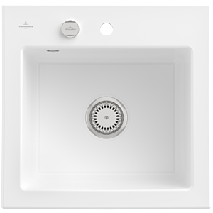 Villeroy and Boch Subway 50 S built-in sink 331502KG with drain fitting, eccentric operation, 525 x 510 mm, snow white CeramicPlus