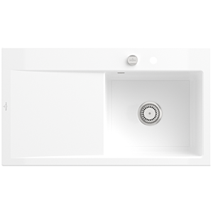 Évier encastrable Villeroy et Boch Subway Style 50 335102R1 cuve à droite, 900 x 510 mm, garniture de vidange avec vidage automatique, blanc