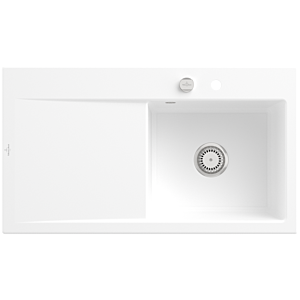 Évier encastrable Villeroy et Boch Subway Style 50 335102RW, cuve à droite, 900 x 510 mm, garniture de vidange avec vidage automatique, Stone White