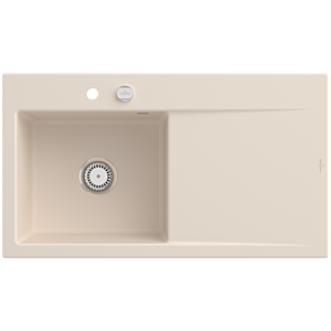 Villeroy und Boch Subway Style 50 Einbauspüle 335202FU links, mit Ablaufgarnitur, 900 x 510 mm, Excenterbetätigung, ivory CeramicPlus