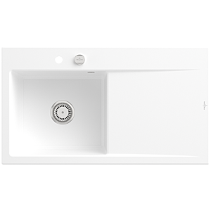 Villeroy and Boch Subway Style 50 built-in sink 335202RW left, with waste set, 900 x 510 mm, pop-up waste, stone white CeramicPlus