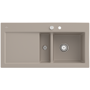 Villeroy und Boch Subway 60 Einbauspüle 671202AM rechts, mit Ablaufgarnitur, Excenterbetätigung, 1000 x 510 mm, almond CeramicPlus