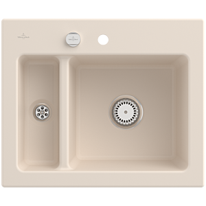 Villeroy und Boch Subway 60 XM Einbauspüle 678002FU mit Ablaufgarnitur, Excenterbetätigung, 620 x 510 mm, ivory CeramicPlus