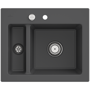 Évier à encastrer Villeroy et Boch Subway 60 XM 678002i4 avec garniture de vidage , commande excentrique, 620 x 510 mm, graphite CeramicPlus