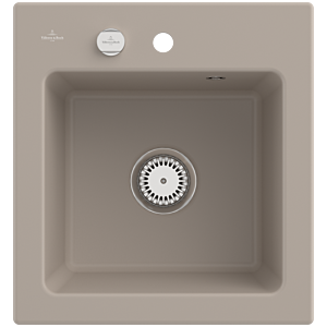 Évier encastrable Villeroy et Boch Subway 45 XS 678102AM avec garniture de vidage et commande excentrique, 475 x 510 mm, Amande