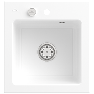 Évier encastrable Villeroy &amp; Boch Subway 45 XS 678102R1 avec garniture de vidage et commande excentrique, 475 x 510 mm, blanc Alpin