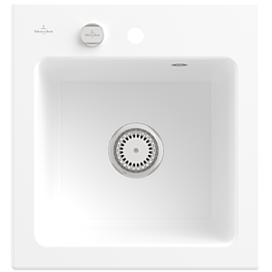Villeroy &amp; Boch Subway 45 XS built-in sink 678102RW with drain fitting and eccentric operation, 475 x 510 mm, Stone White
