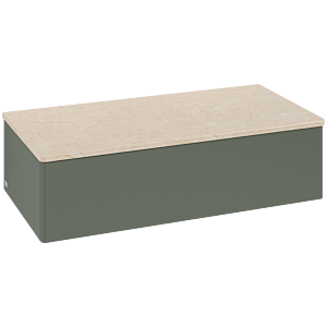 Meuble vasque Villeroy &amp; Boch Antao L40003HL 100 x 26,8 x 50 cm, plan vasque couleur Botticino, laque mate vert feuille