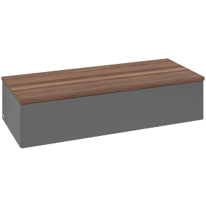 Buffet Villeroy &amp; Boch Antao L41002GK avec éclairage intégré, 1 tiroir, 1200 x 268 x 500 mm, façade lisse, laque anthracite mate / noyer chaud