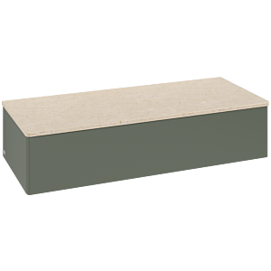 Villeroy &amp; Boch Antao Sideboard L41003HL with lighting, 1 drawer, 1200 x 268 x 500 mm, smooth front, Leaf Green Matt Lacquer / Botticino