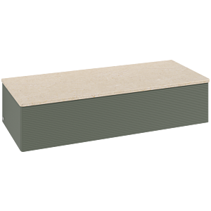 Villeroy &amp; Boch Antao Sideboard L41103HL with lighting, 1 drawer, 1200 x 268 x 500 mm, textured front, Leaf Green Matt Lacquer / Botticino