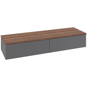 Villeroy und Boch Antao Sideboard L42102GK mit Beleuchtung, 2 Auszüge, 1600 x 268 x 500 mm, Front mit Struktur, Anthracite Matt Lacquer / Warm Walnut