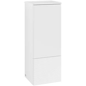 Meuble de hauteur moyenne Villeroy &amp; Boch Antao L43100MT avec éclairage, 1 porte, 414 x 1039 x 356 mm, façade texturée, laque blanche mate / laque blanche mate