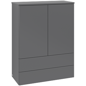 Villeroy und Boch Antao Highboard L47000GK mit Beleuchtung, 2 Türen, 814 x 1039 x 356 mm, Front ohne Struktur, Anthracite Matt Lacquer / Anthracite Matt Lacquer
