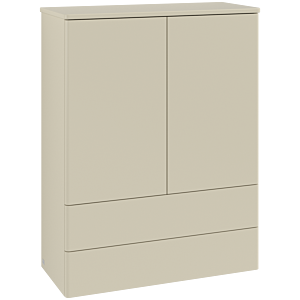 Villeroy und Boch Antao Highboard L47000HJ mit Beleuchtung, 2 Türen, 814 x 1039 x 356 mm, Front ohne Struktur, Silk Grey Matt Lacquer / Silk Grey Matt Lacquer