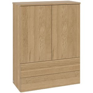 Buffet haut Villeroy &amp; Boch Antao L47000HN avec éclairage, 2 portes, 814 x 1039 x 356 mm, façade lisse, chêne miel / chêne miel