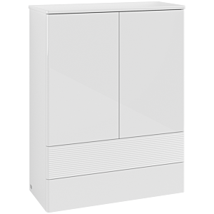 Meuble haut Villeroy &amp; Boch Antao L47100GF avec éclairage, 2 portes, 814 x 1039 x 356 mm, façade texturée, laque blanche brillante / laque blanche brillante