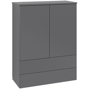 Villeroy und Boch Antao Highboard L47100GK mit Beleuchtung, 2 Türen, 814 x 1039 x 356 mm, Front mit Struktur, Anthracite Matt Lacquer / Anthracite Matt Lacquer