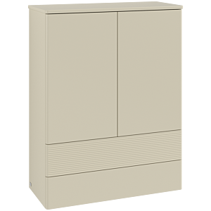 Villeroy und Boch Antao Highboard L47100HJ mit Beleuchtung, 2 Türen, 814 x 1039 x 356 mm, Front mit Struktur, Silk Grey Matt Lacquer / Silk Grey Matt Lacquer