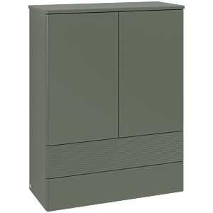 Villeroy und Boch Antao Highboard L47100HL mit Beleuchtung, 2 Türen, 814 x 1039 x 356 mm, Front mit Struktur, Leaf Green Matt Lacquer / Leaf Green Matt Lacquer