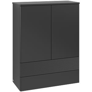 Villeroy &amp; Boch Antao Highboard L47100PD with lighting, 2 doors, 814 x 1039 x 356 mm, textured front, Black Matt Lacquer / Black Matt Lacquer