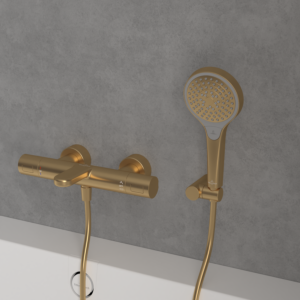 Villeroy &amp; Boch Verve Showers hand shower TVS10900100076 Ø 110mm, 3 spray patterns, with backflow protection, wall-mounted, brushed gold