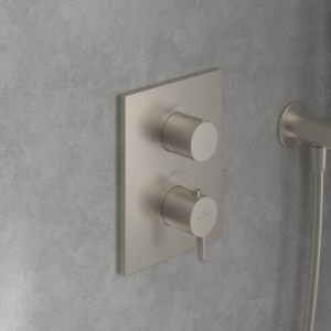 Villeroy and Boch Conum trim set TVS12700200064 concealed thermostat with two-way volume control, wall mounting, brushed nickel black