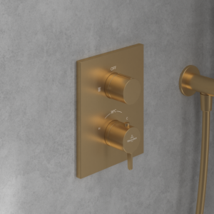 Villeroy and Boch Conum trim set TVS12700200076 concealed thermostat with two-way volume control, wall mounting, brushed gold