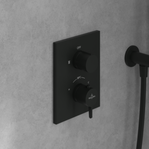 Set de finition Villeroy et Boch Conum TVS127002000K5 thermostat encastré avec réglage du volume bidirectionnel, montage mural, noir mat