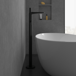 Mitigeur bain Villeroy et Boch Antao TVT111004000K5 montage sur pied, noir mat