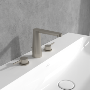 Villeroy and Boch Conum three-hole basin mixer TVW12700100064 with pop-up waste set, brushed nickel black