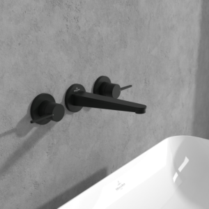Villeroy et Boch Conum mitigeur lavabo à trois trous1 TVW127002000K5 sans garniture de vidange , montage mural, noir mat
