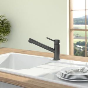 Robinet de cuisine Villeroy &amp; Boch Como Shower 92521105, basse pression, 8 l/min, douchette extractible, acier inoxydable anthracite