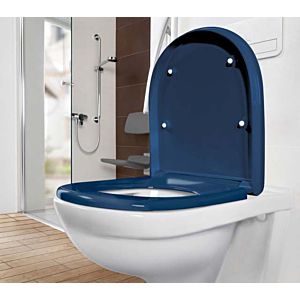 Villeroy und Boch ViCare WC-Sitz 9M67S1P1 Quick Release, Soft Closing, Befestigung von oben, Scharniere Edelstahl, blau AntiBac