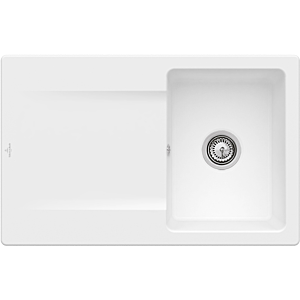 Villeroy and Boch flush-mounted sink 33342FRW with drain fitting and eccentric actuation, Stone White