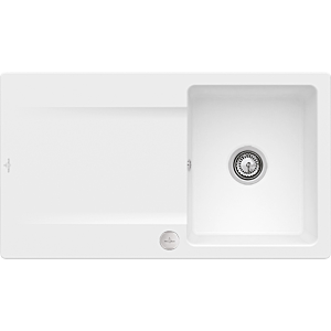 Villeroy and Boch flush-mounted sink 33352FRW with drain fitting and eccentric actuation, Stone White
