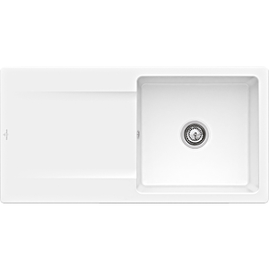 Villeroy et Boch Siluet évier à chasse d&#39;eau 33362FKG avec garniture de vidage et actionnement excentrique, Blanc Neige