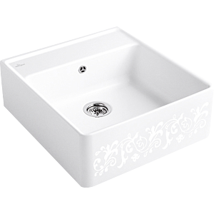 Villeroy and Boch single bowl sink 632062KT drain fitting, eccentric actuation, fastening kit, White Pearl
