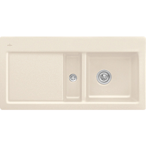 Villeroy und Boch Subway Flächenbündige Spüle 67122FFU Becken rechts, mit Ablaufgarnitur und Excenterbetätigung, Ivory