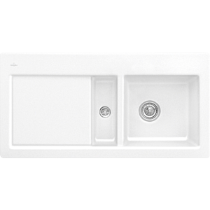 Villeroy und Boch Subway Flächenbündige Spüle 67122FR1 Becken rechts, mit Ablaufgarnitur und Excenterbetätigung, weiß