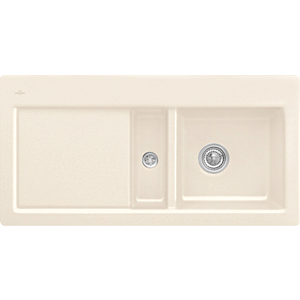 Villeroy und Boch Subway Flächenbündige Spüle 67122FKR Becken rechts, mit Ablaufgarnitur und Excenterbetätigung, Crema