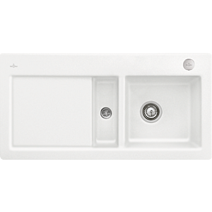 Villeroy und Boch Subway Flächenbündige Spüle 67122FRW Becken rechts, mit Ablaufgarnitur und Excenterbetätigung, Stone White