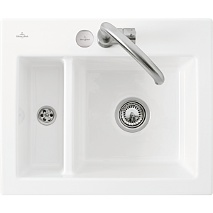 Villeroy et Boch Subway évier à chasse d&#39;eau 67802FR1 avec garniture de vidage et actionnement excentrique, blanc