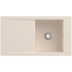 Villeroy et Boch Timeline 50 Évier plat à chasse d&#39;eau 33071FFU avec garniture de vidage et commande manuelle, Ivoire