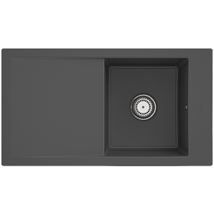 Villeroy et Boch Timeline 50 Évier plat à chasse d&#39;eau 33071Fi4 avec garniture de vidage et commande manuelle, graphite